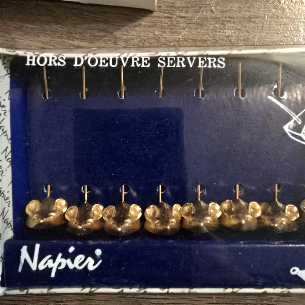 Set of eight vintage Napier Goldtone Cheese Mice Appetizer Hors D'oeuvre Servers